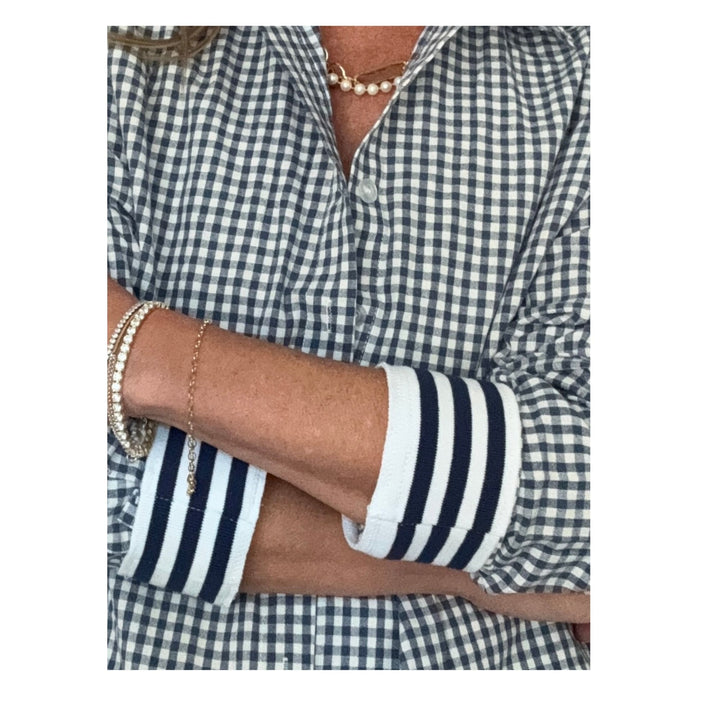 Navy Check Cuffed - Navy Stripe Cuff