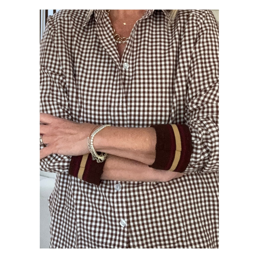 Brown Check Cuffed - Bordeaux Stripe Cuff