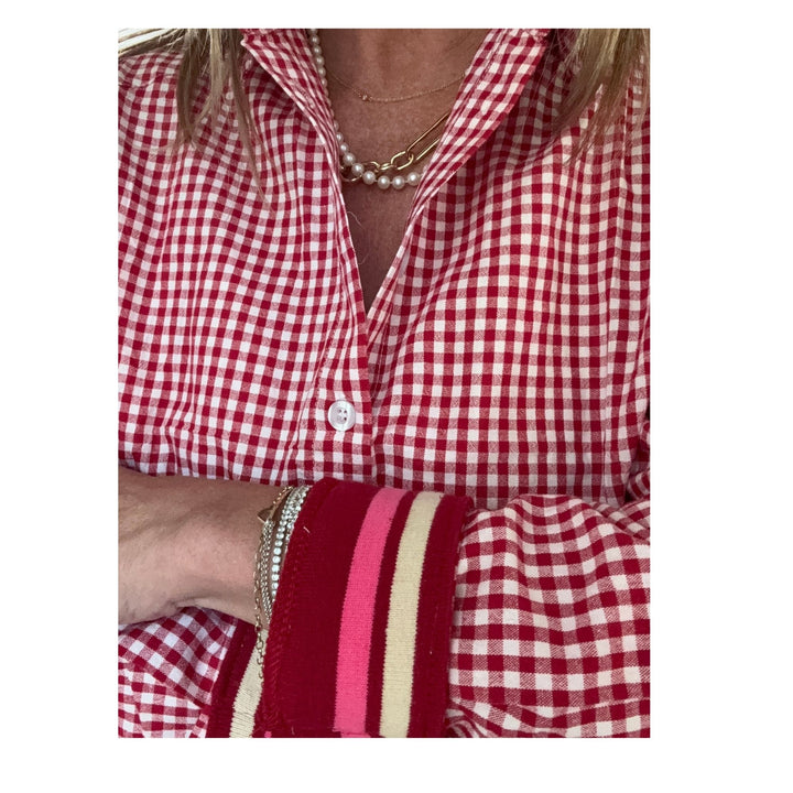 Cherry Check Cuffed - Pink Stripe Cuff