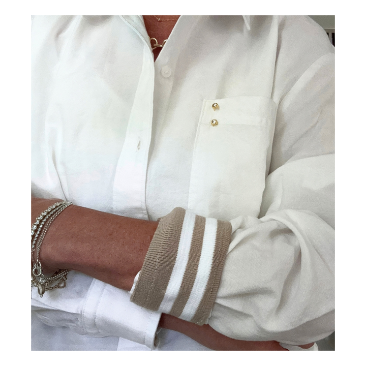The Cuffed - Essential White - Tan Stripe