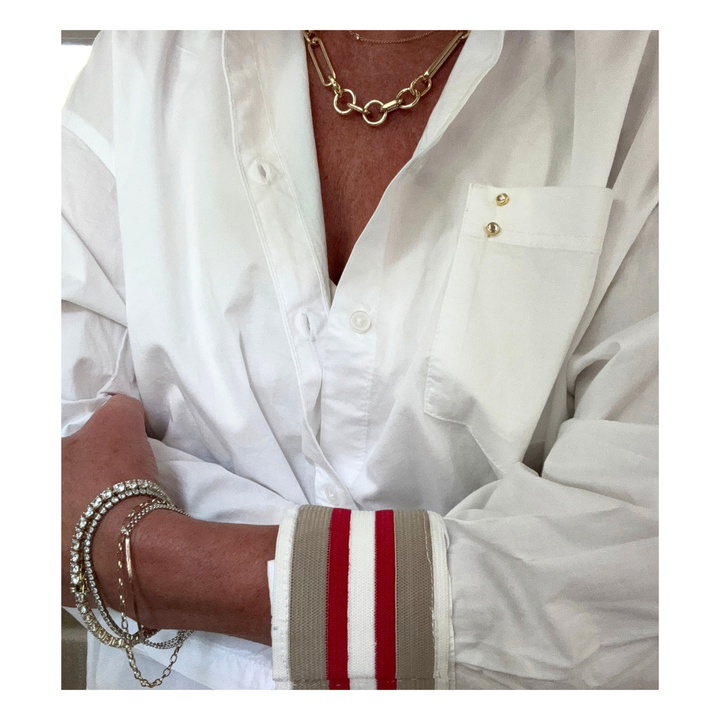 The Cuffed  - Relaxed White - Red Stripe