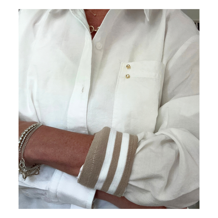 The Cuffed - Relaxed Cropped White - Tan Stripe