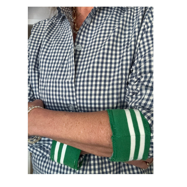 Navy Check Cuffed - Green Stripe Cuff
