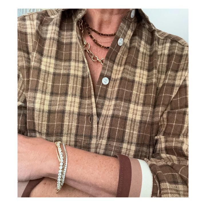 Brown Plaid Cuffed - Toffee Stripe