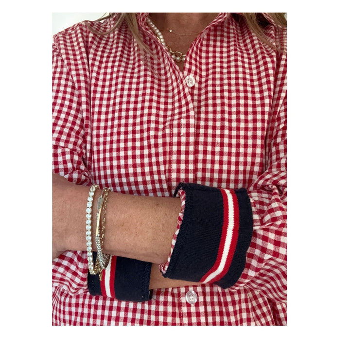 Cherry Check Cuffed - Navy Stripe Cuff