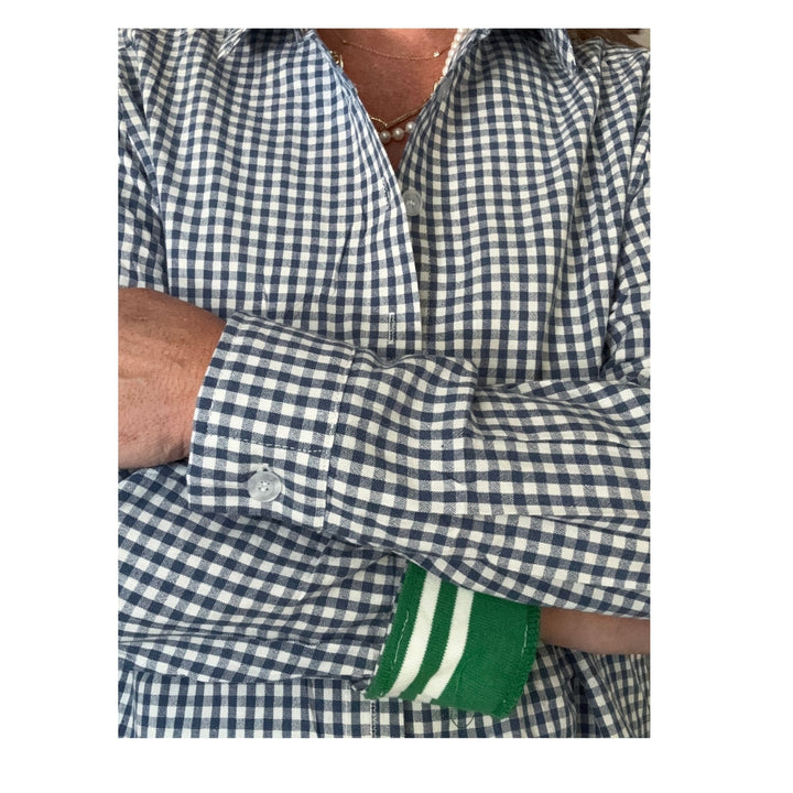 Navy Check Cuffed - Green Stripe Cuff