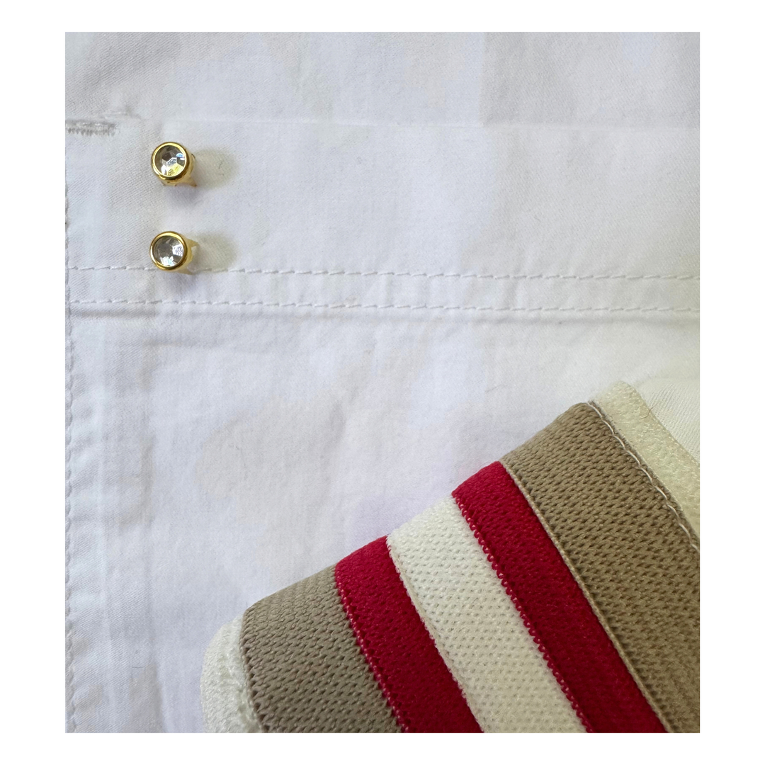 The Cuffed  - Relaxed White - Red Stripe