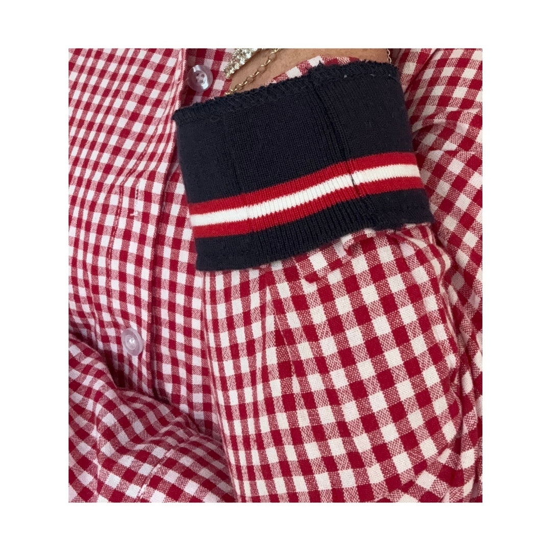Cherry Check Cuffed - Navy Stripe Cuff