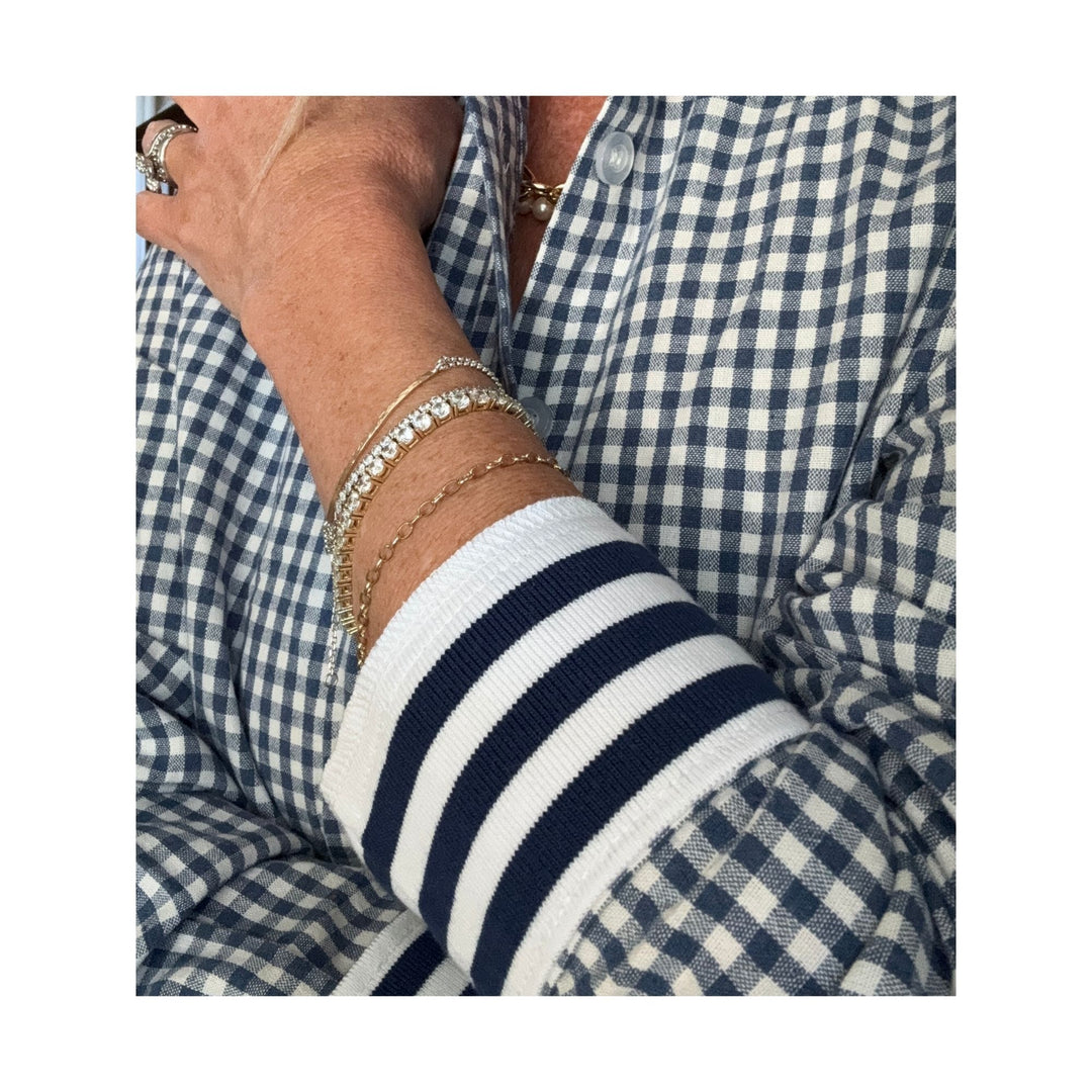 Navy Check Cuffed - Navy Stripe Cuff