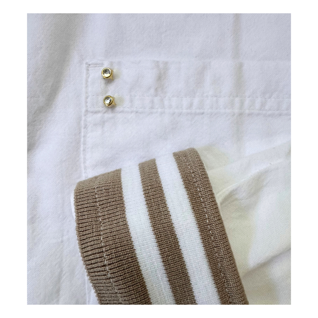 The Cuffed - Essential White - Tan Stripe
