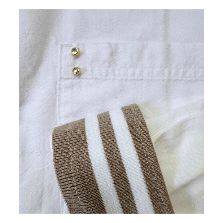 The Cuffed - Essential White - Tan Stripe