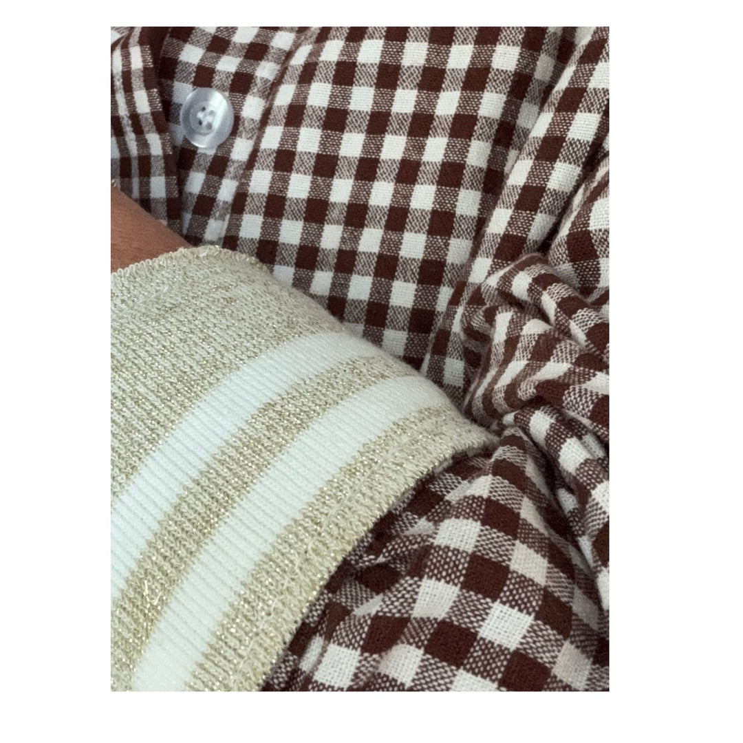 Brown Check Cuffed - Shimmer Stripe Cuff