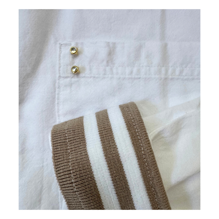 The Cuffed - Relaxed Cropped White - Tan Stripe