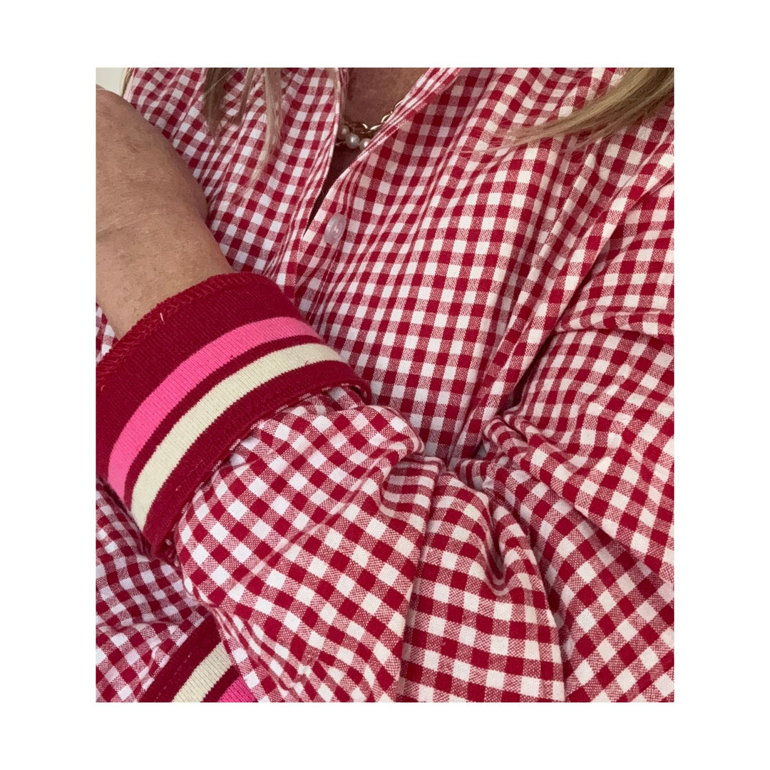 Cherry Check Cuffed - Pink Stripe Cuff