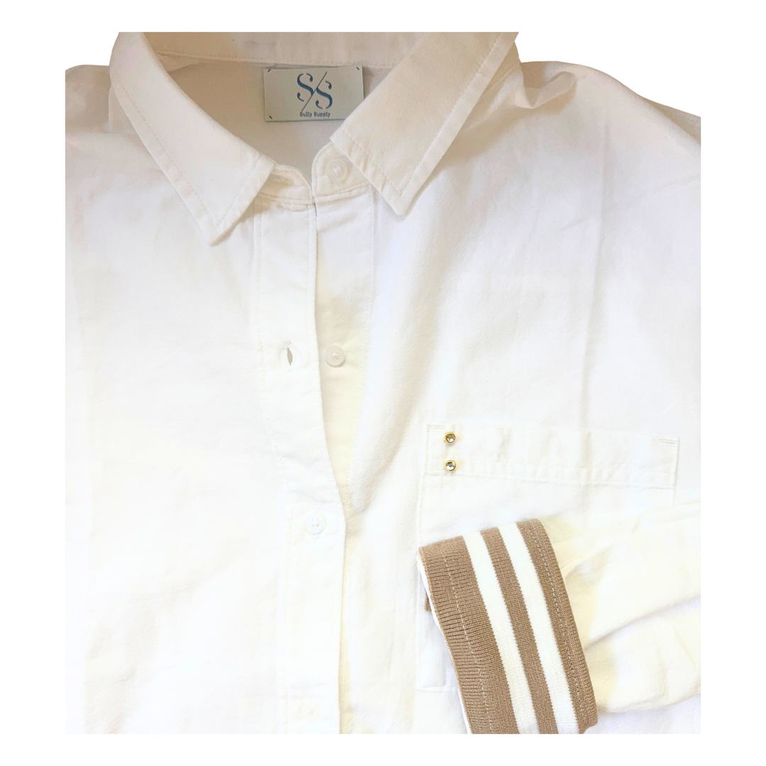 The Cuffed - Relaxed Cropped White - Tan Stripe