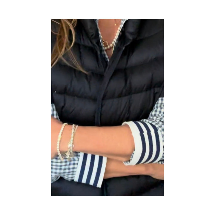 Navy Check Cuffed - Navy Stripe Cuff