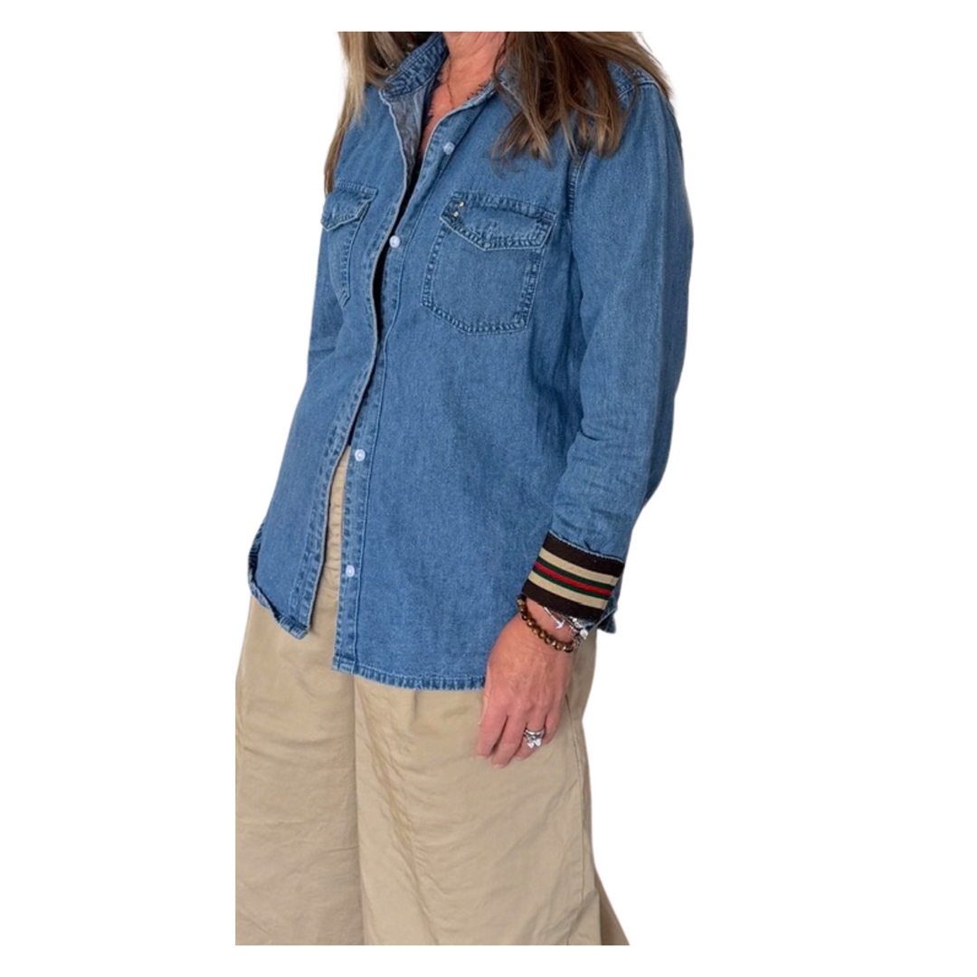 Denim Cuffed - Brown Stripe Cuff