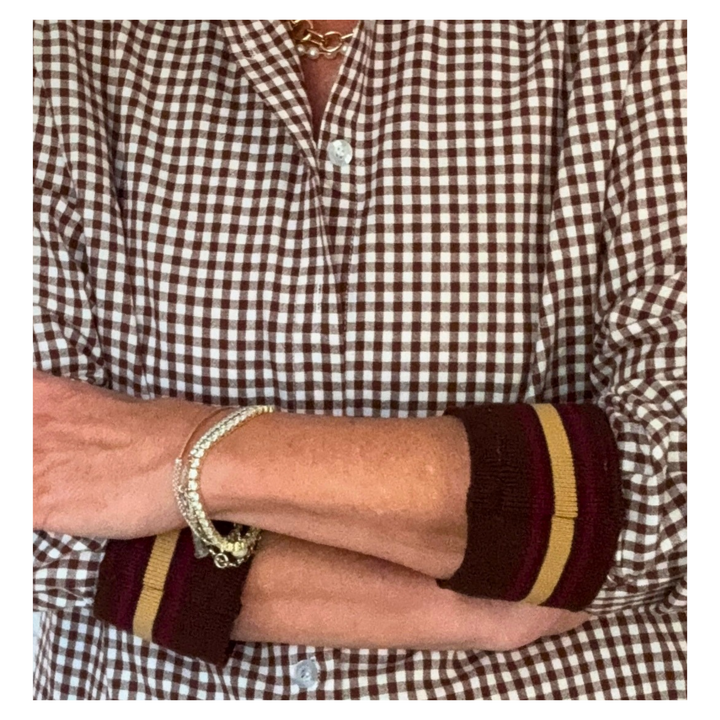 Brown Check Cuffed - Bordeaux Stripe Cuff
