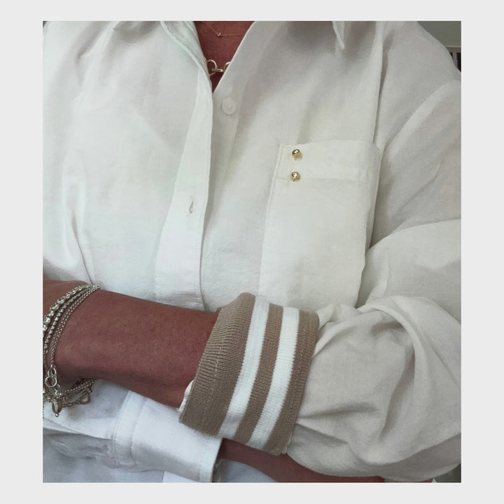 The Cuffed - Relaxed Cropped White - Tan Stripe
