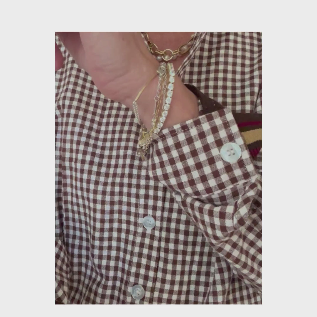 Brown Check Cuffed - Bordeaux Stripe Cuff