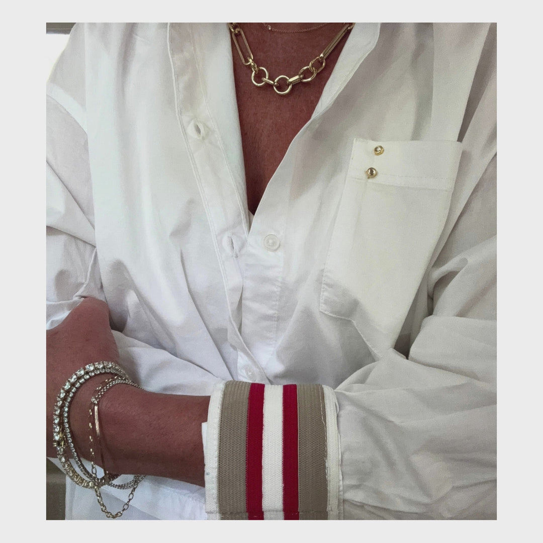 The Cuffed  - Relaxed White - Red Stripe